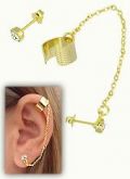 Brinco EAR CUFF folheado a ouro c/ strass e correntinha