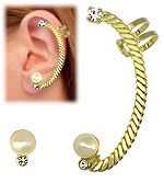 Brinco EAR CUFF folheado a ouro c/ strass e pérola sintética