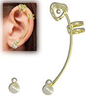 Brinco EAR CUFF folheado a ouro c/ pedras de strass e pérola