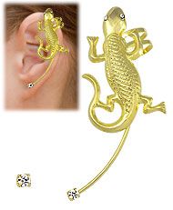 Brinco EAR CUFF folheado a ouro em forma de lagarto c/ stras