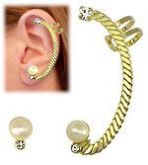 Brinco EAR CUFF folheado a ouro c/ strass e pérola sintética